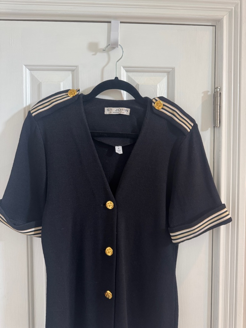 St. John Navy Jacket w/ White/Navy/Gold Metallic Trim & Gold SJ Buttons